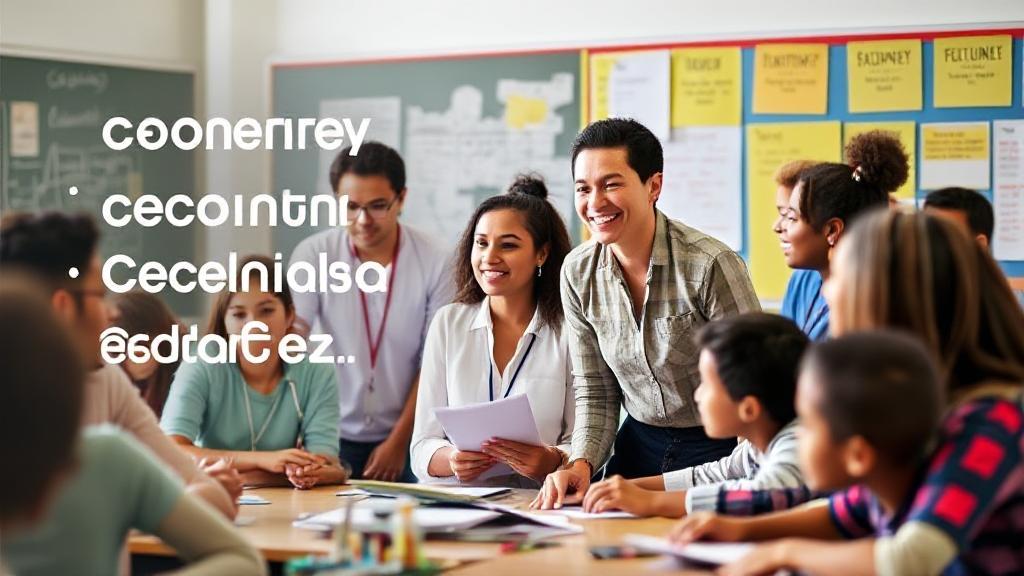 A diverse group of teachers engaging with students in a vibrant classroom setting, symbolizing the journey and qualifications needed to become an educator.