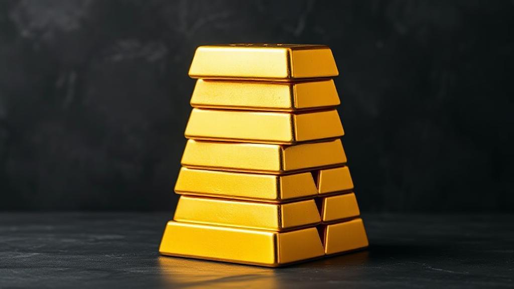 A gleaming stack of gold bars set against a dark, textured background, symbolizing wealth and investment potential.