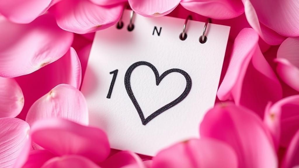 A close-up image of a calendar marked with a heart symbol, surrounded by soft pink petals, symbolizing the timing and gentle nature of implantation bleeding.