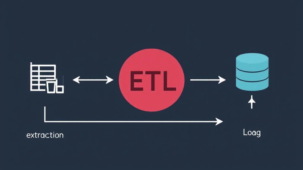 A dynamic illustration depicting the ETL process with arrows connecting data extraction, transformation, and loading stages.