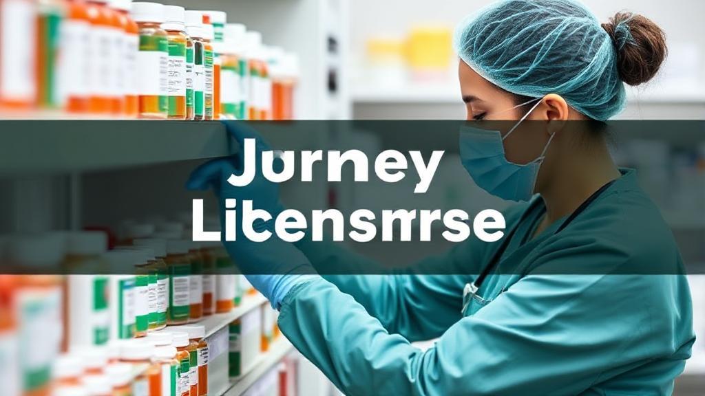 A focused image of a pharmacy technician organizing medication bottles on a shelf, symbolizing the journey to licensure.