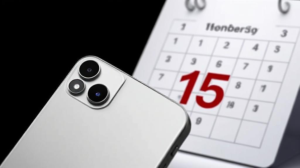 A sleek, futuristic image of the iPhone 15 with a calendar in the background highlighting the anticipated release date.