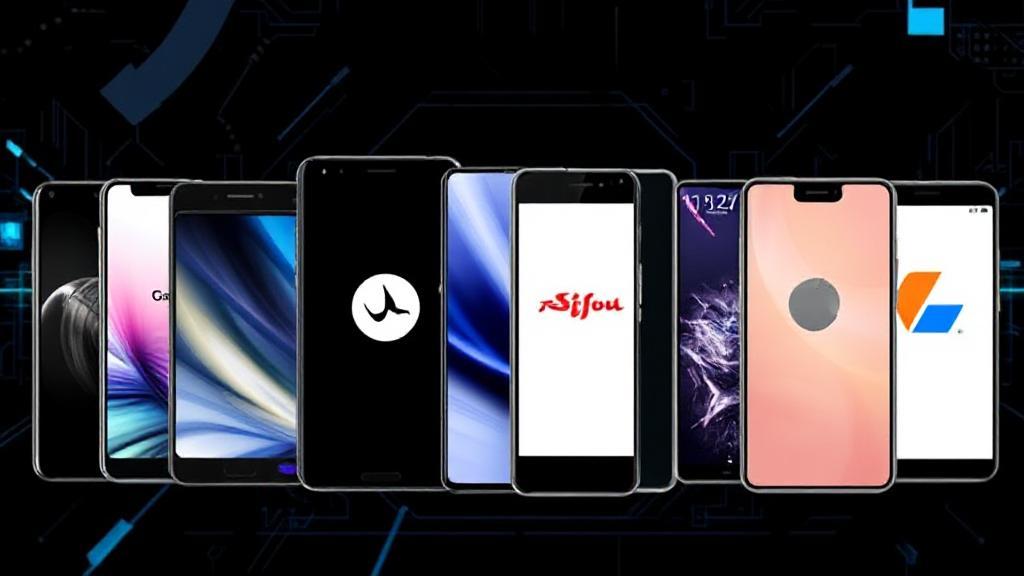 A sleek collage of iconic smartphones from leading brands, showcasing their logos and distinctive designs against a modern, tech-inspired background.