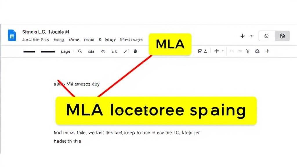 A header image depicting a Google Docs interface with highlighted MLA formatting features, such as double spacing and a header with a last name and page number.