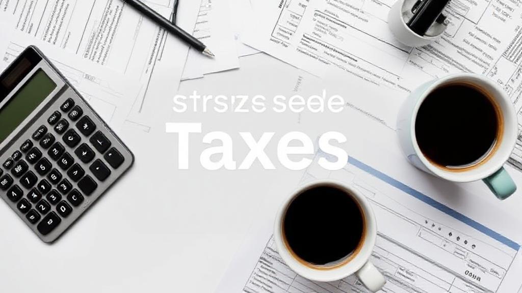 A neatly organized workspace with a calculator, tax forms, and a cup of coffee, symbolizing a stress-free approach to managing taxes.