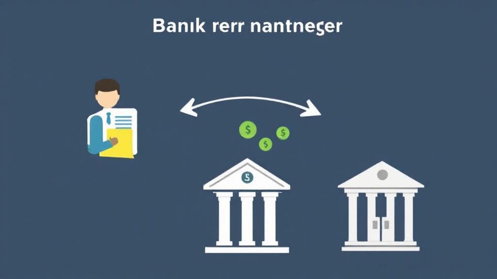 A digital illustration of a bank transfer process, showing money moving from an employer's account to an employee's bank account.
