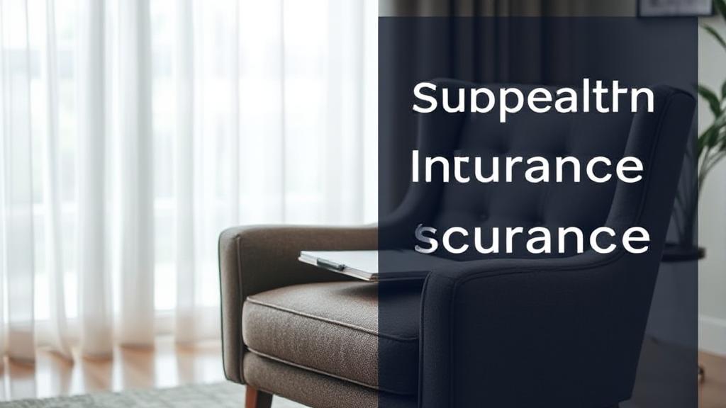 A serene image of a therapist's office with a cozy armchair and a notepad, symbolizing mental health support and insurance coverage.