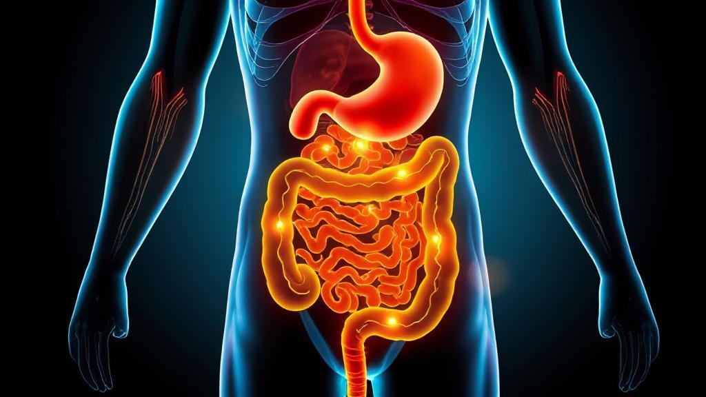 A vibrant illustration of the human digestive system with highlighted pathways, symbolizing the mechanism of Wegovy in weight management.