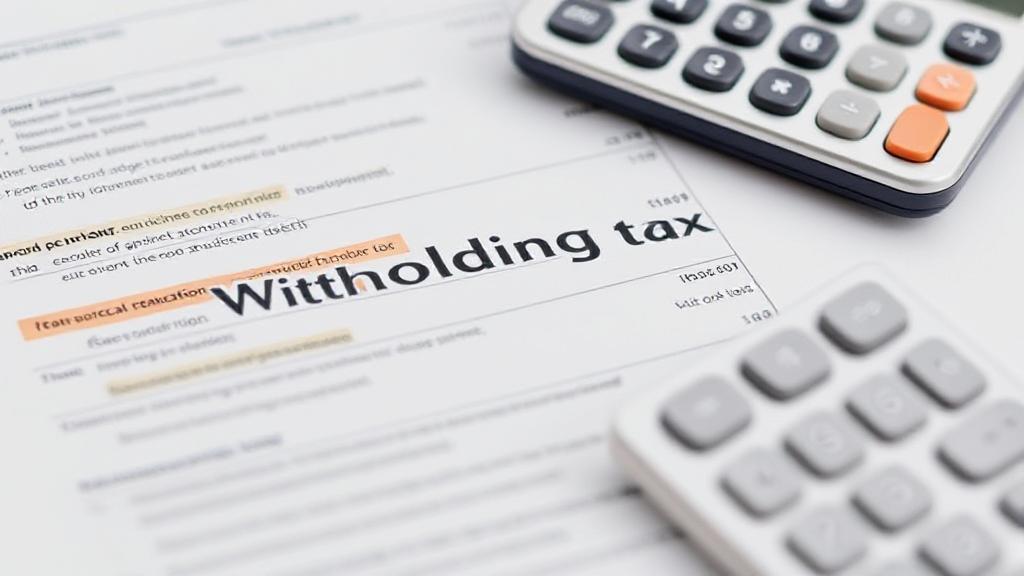 A financial document with highlighted sections and a calculator, symbolizing the complexities of withholding tax.