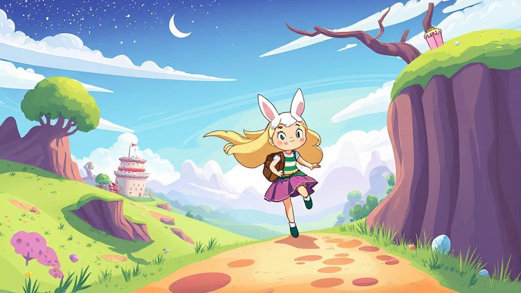 A vibrant and whimsical illustration of Fionna and Cake embarking on an adventurous journey through a magical landscape, capturing the essence of the animated series.