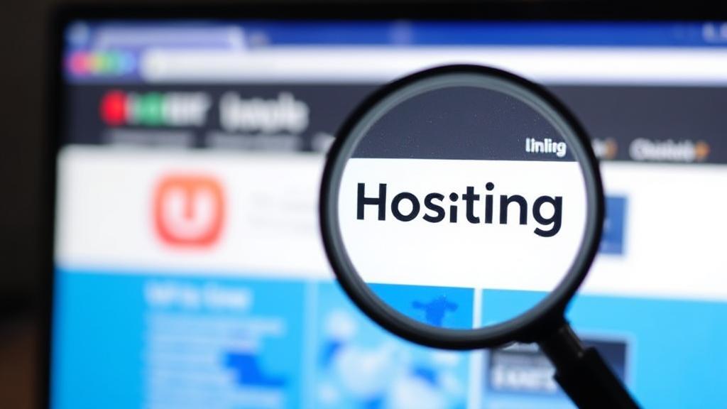 A magnifying glass hovering over a computer screen displaying a website, symbolizing the investigation of its hosting provider.