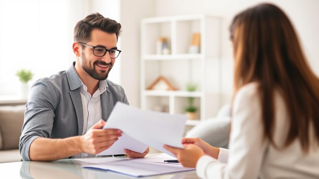 A confident homebuyer reviews documents with a mortgage broker, symbolizing the journey to mortgage preapproval.