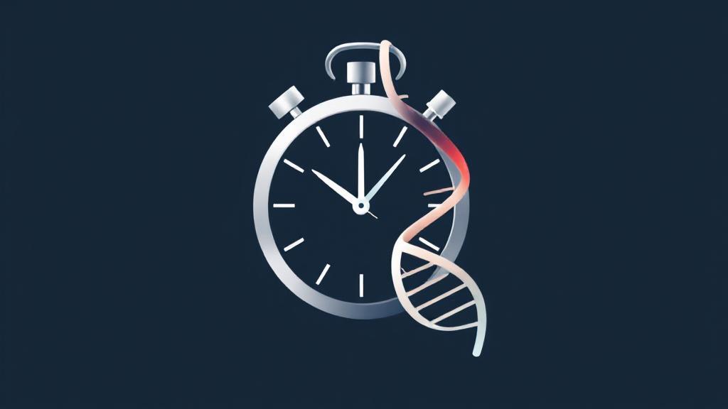 A sleek, modern illustration of a clock intertwined with a DNA helix, symbolizing the timing and biological impact of Semaglutide.