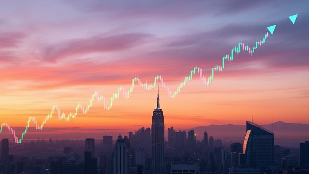 A dynamic stock market graph overlaying a city skyline at dusk, symbolizing the intersection of finance and opportunity.