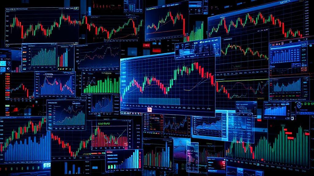 A dynamic collage of digital stock charts, trading platforms, and financial graphs, symbolizing the modern landscape of online stock trading.