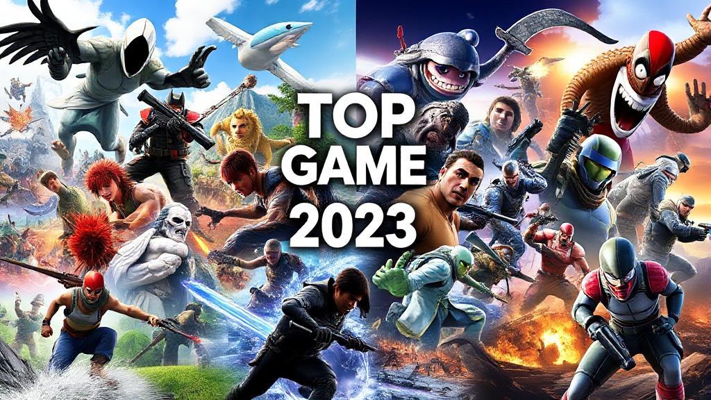 A vibrant collage of iconic characters and scenes from the top video games of 2023, showcasing the dynamic and immersive worlds that captivated players worldwide.