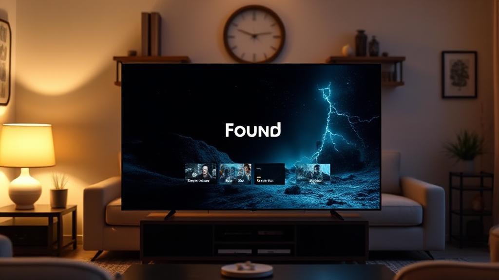 A captivating header image featuring a digital streaming interface displaying the movie "Found" with a play button, set against a cozy living room backdrop.