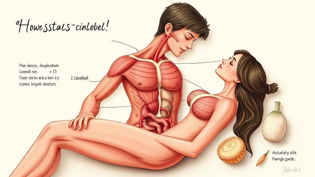 A tasteful and educational illustration depicting the basics of human anatomy related to sexual intercourse.