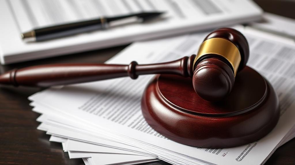 A somber image of a gavel resting on a stack of financial documents, symbolizing the legal and financial aspects of filing for Chapter 7 bankruptcy.