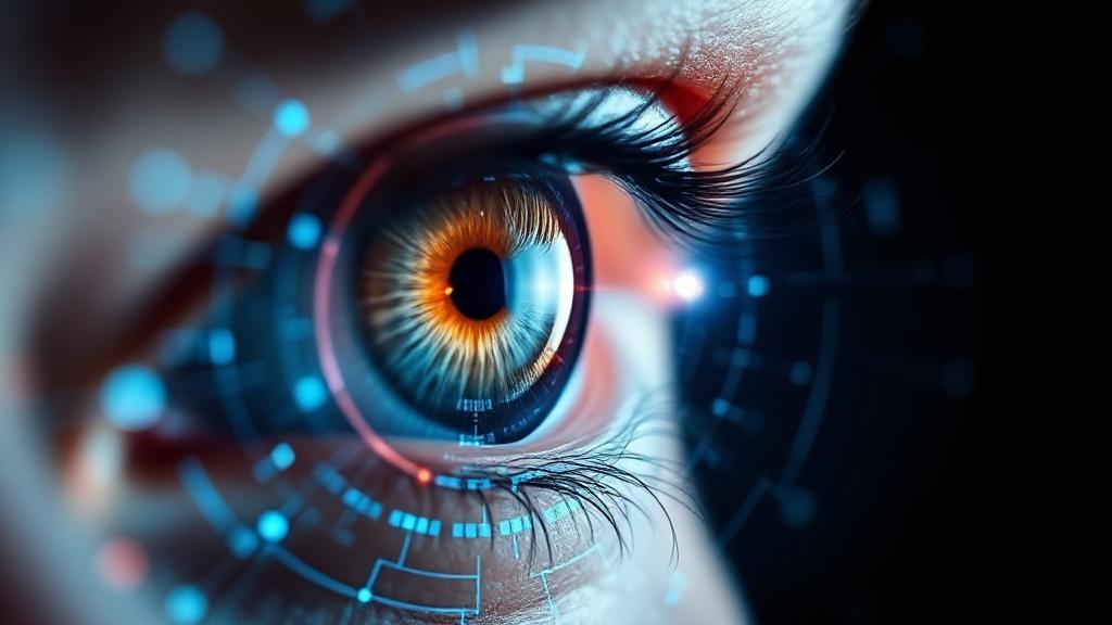 A close-up image of an eye with a futuristic digital overlay, symbolizing the precision and technology of LASIK eye surgery.