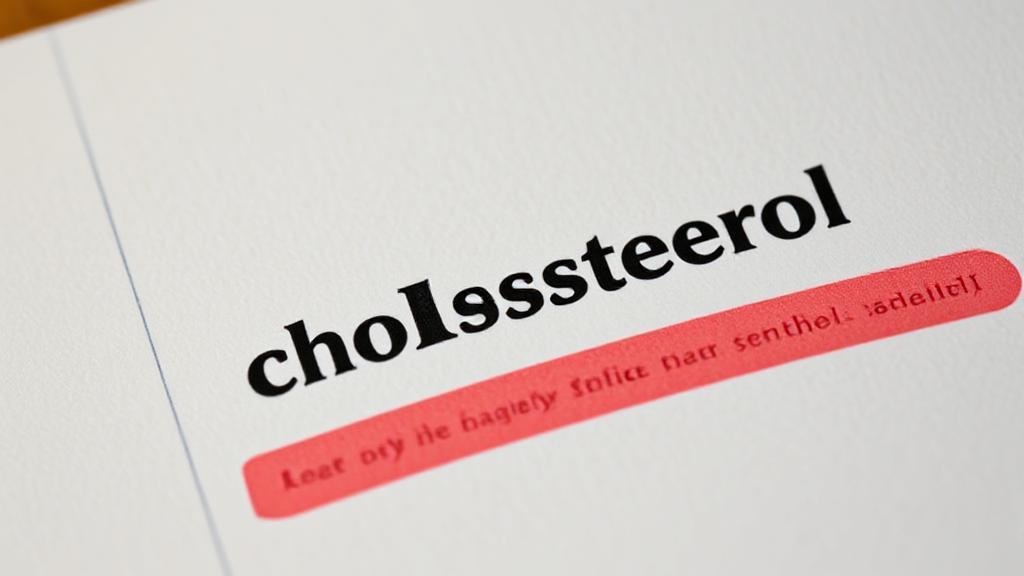 A close-up image of a dictionary page highlighting the word "cholesterol" with a red underline.