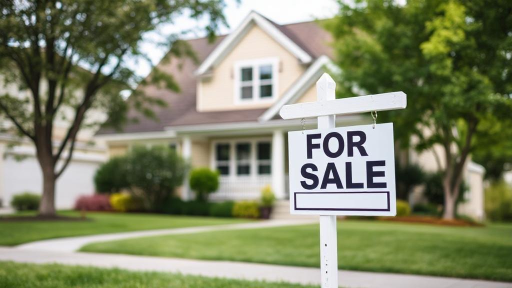 A serene suburban house with a "For Sale" sign, symbolizing the decision-making process in home loan refinancing.