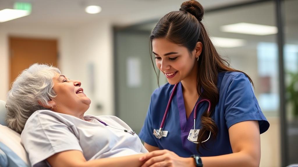 A compassionate LVN nurse attentively cares for a patient in a modern healthcare setting, symbolizing dedication and expertise.