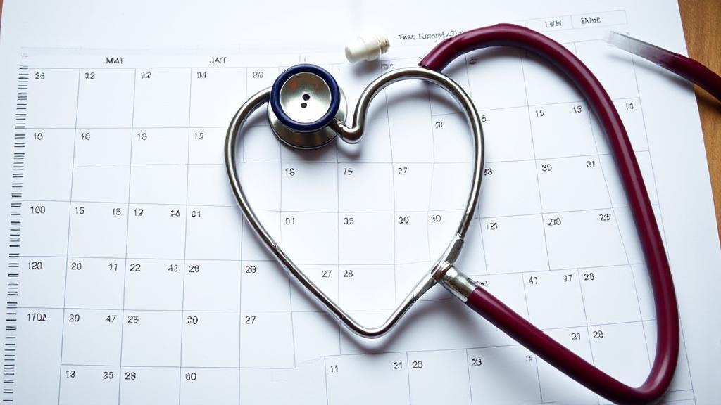 A stethoscope forming a heart shape on top of a calendar, symbolizing the journey and time commitment to becoming a cardiologist.