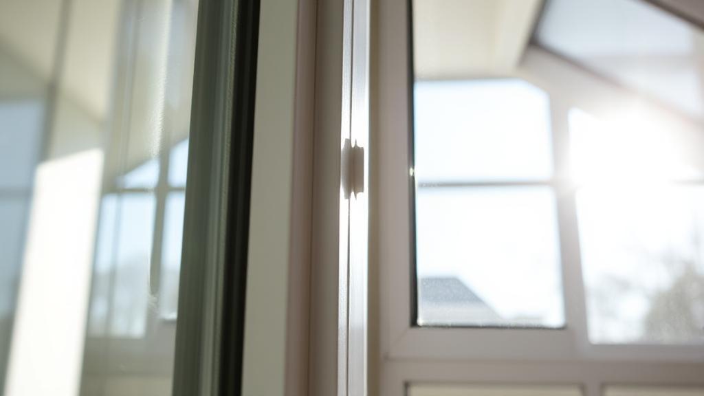 A close-up of a modern window installation, showcasing energy-efficient glass and sleek frames against a backdrop of a sunlit room.