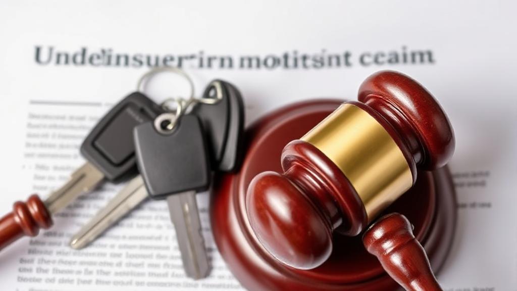 A gavel and car keys resting on a legal document, symbolizing the complexities of underinsured motorist claims.