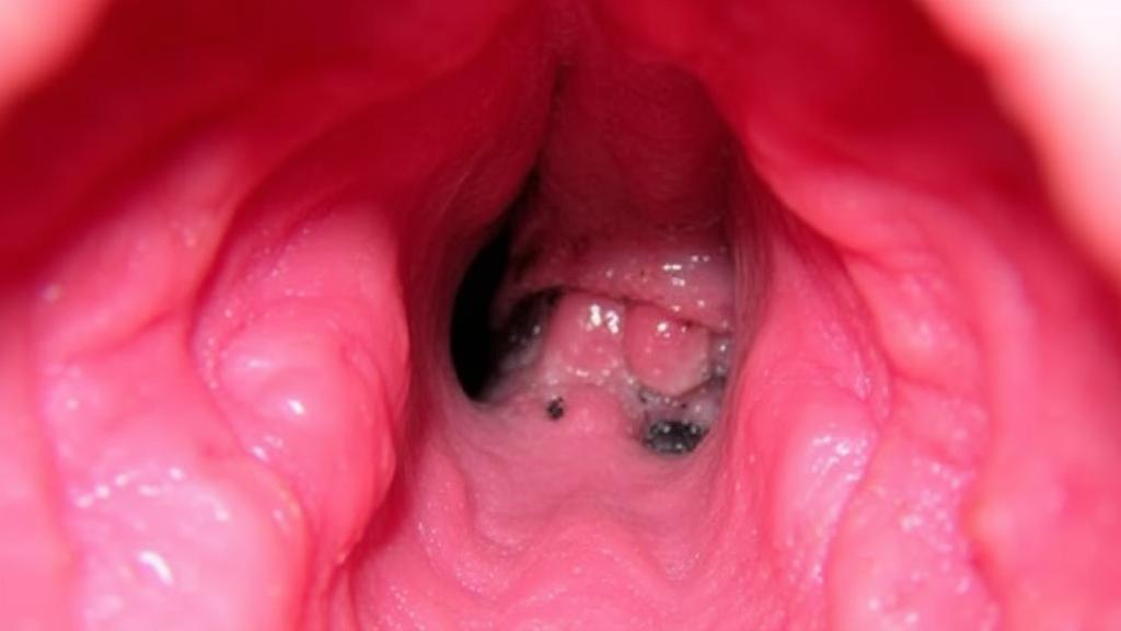 A close-up image of nasal polyps inside a nasal cavity, highlighting their texture and appearance for educational purposes.