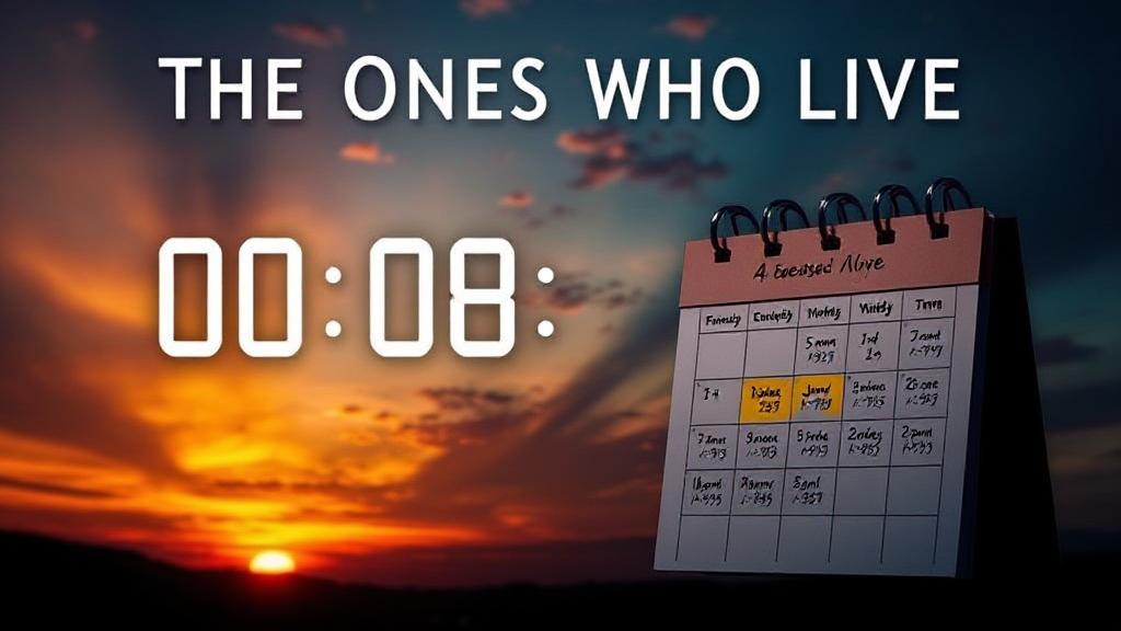 A captivating header image featuring a countdown clock and a calendar marked with release dates, set against a backdrop of a dramatic sunset to symbolize anticipation for "The Ones Who Live."