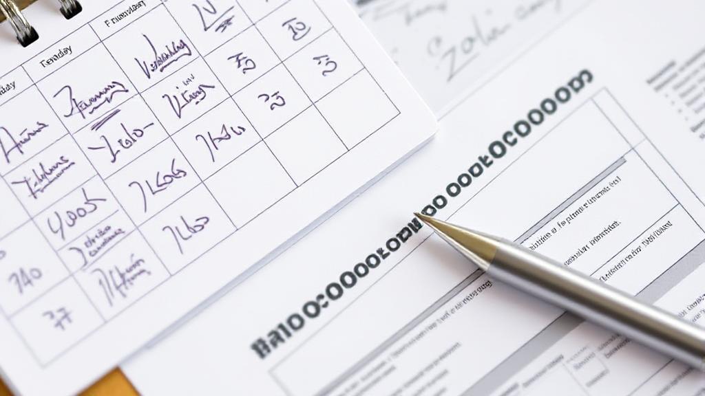 A calendar marked with important tax deadlines and a pen resting on a tax return form.