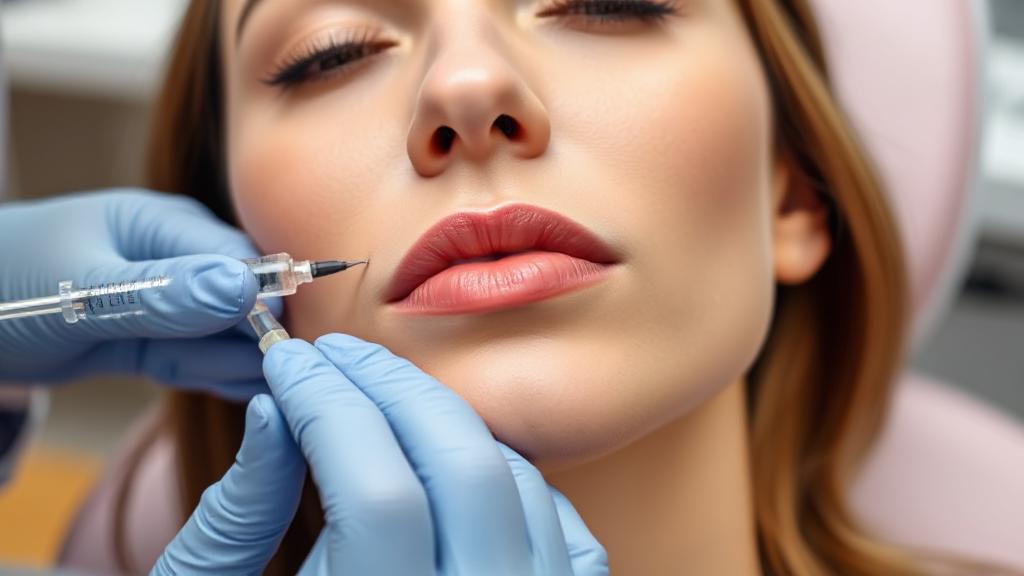 A close-up of a serene woman receiving a Botox injection in a professional clinic setting.