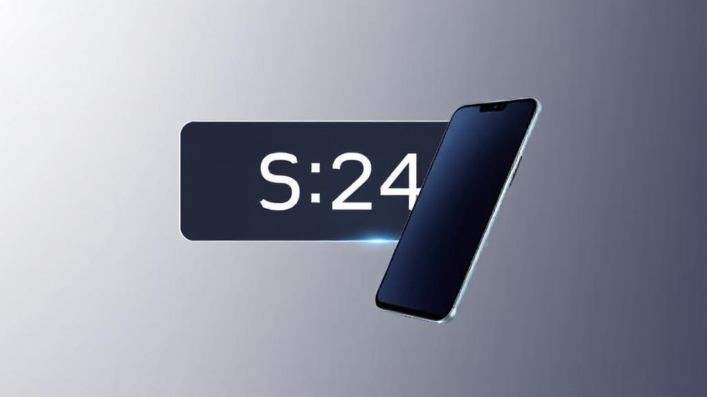 A sleek and futuristic design featuring a countdown clock and a silhouette of a smartphone, symbolizing anticipation for the S24 release.