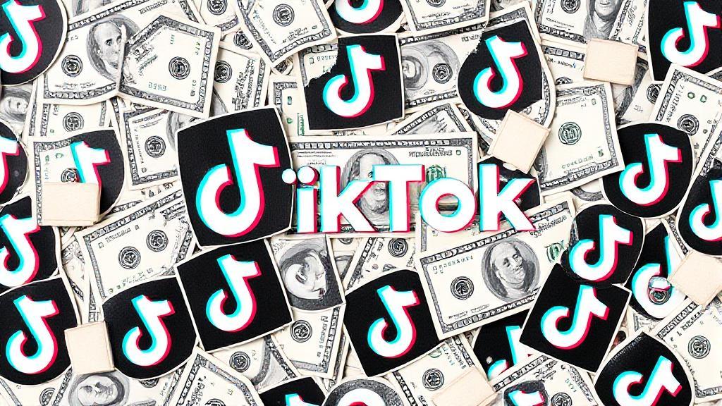 A vibrant collage of dollar bills and TikTok logos, symbolizing the financial opportunities for content creators on the platform.
