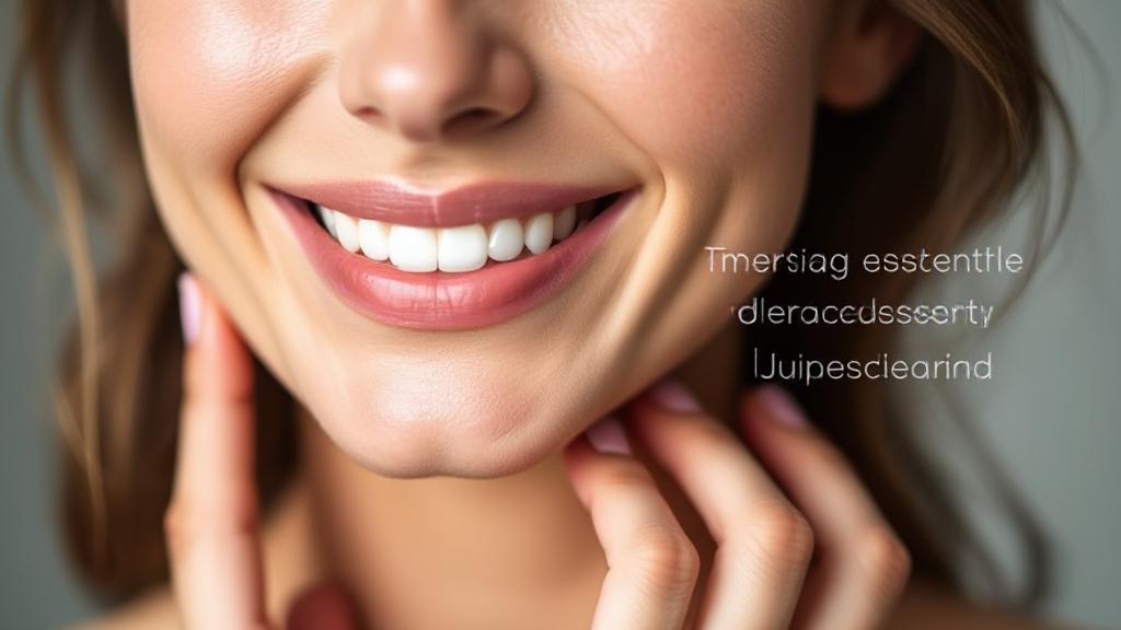 A close-up image of a smiling woman gently touching her smooth, youthful skin, symbolizing the lasting effects of Juvederm treatments.