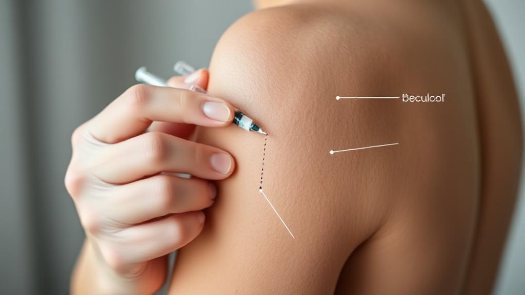 A close-up image of a person preparing an insulin injection with a focus on common injection sites marked on the body.