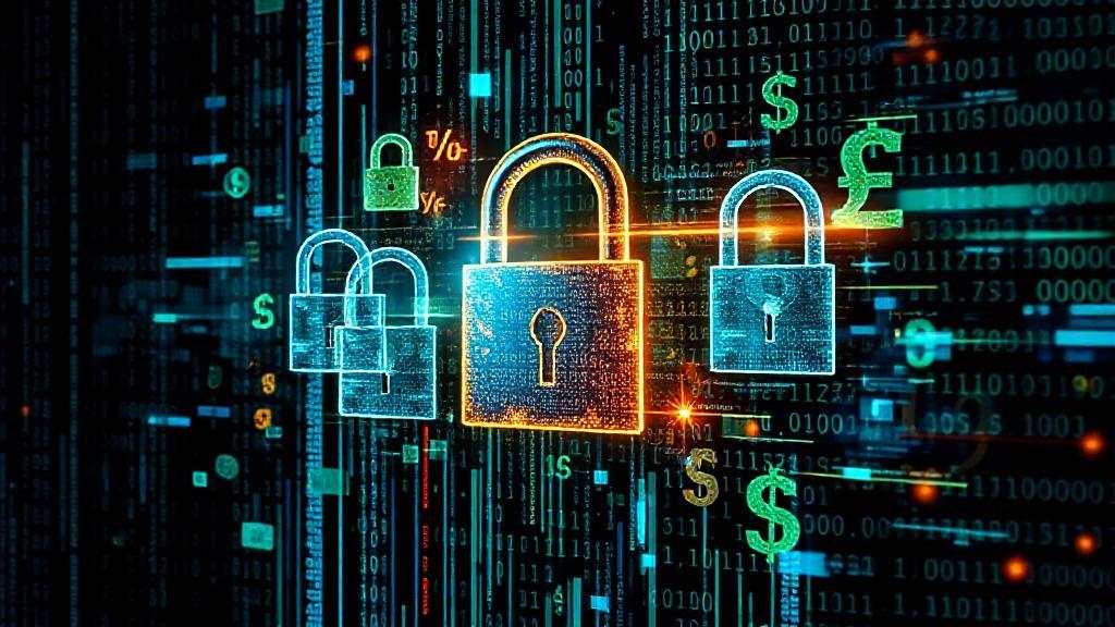 A dynamic collage of digital locks, binary code, and currency symbols, symbolizing the intersection of cybersecurity and lucrative career opportunities.