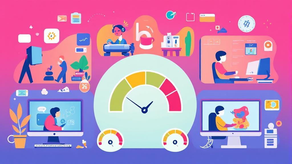 A vibrant illustration depicting various online activities, such as streaming, gaming, and video conferencing, with speedometer icons symbolizing internet speed requirements.