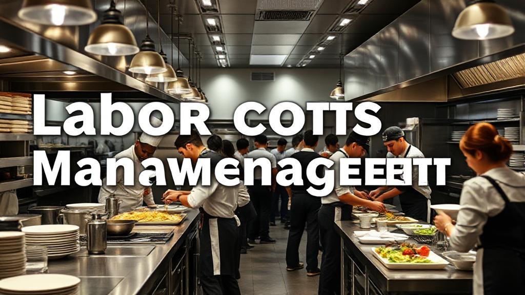 A bustling restaurant kitchen with chefs and staff working efficiently, symbolizing the dynamics of labor costs management.
