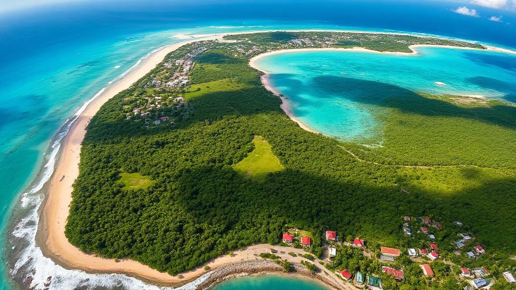 A vibrant aerial view of Barbados showcasing its lush landscapes and pristine coastline.