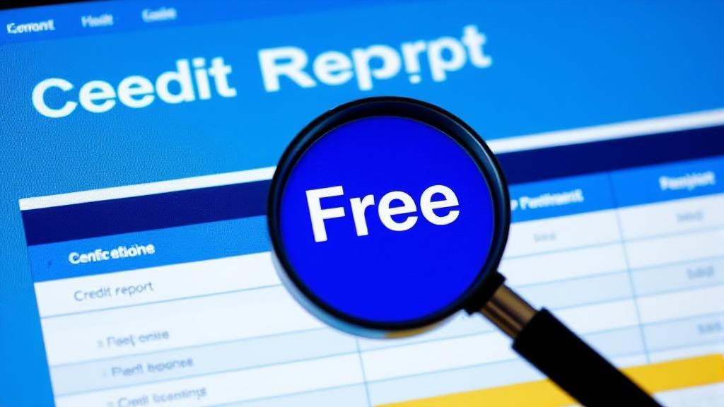 A close-up image of a computer screen displaying a digital credit report with a magnifying glass highlighting the word "Free."