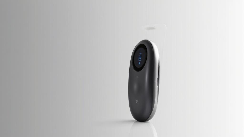 A sleek Omnipod insulin management device alongside a smartphone app interface, illustrating seamless diabetes management technology.