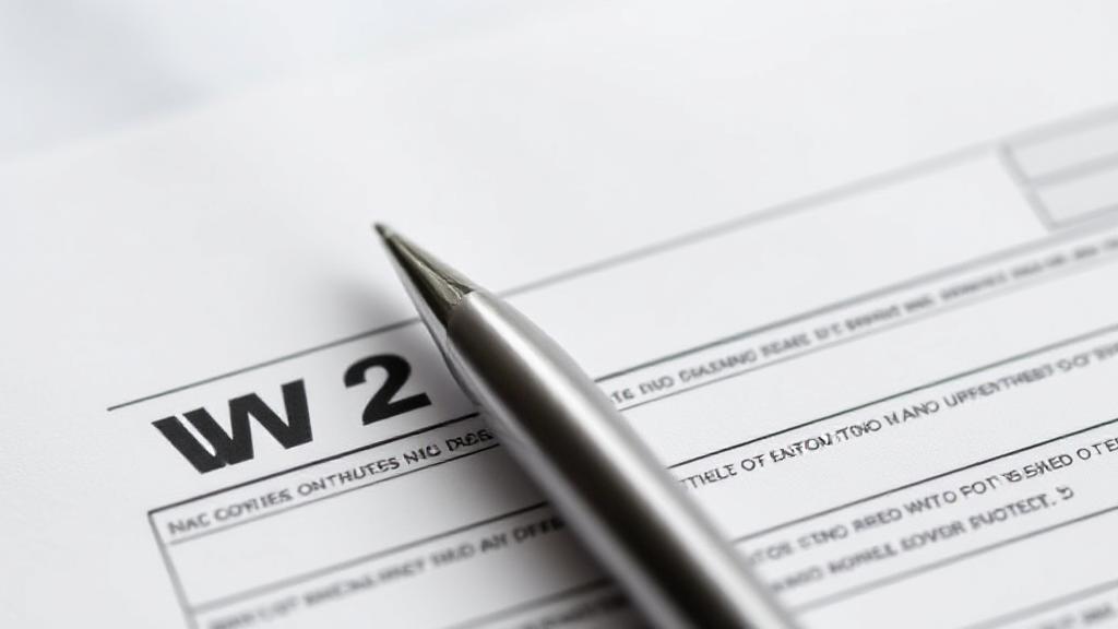 A close-up image of a W-2 form partially filled out, with a pen resting on top, symbolizing tax preparation.