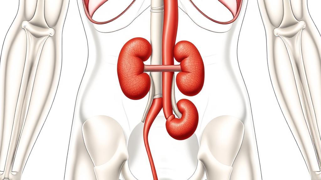 A detailed illustration of the human urinary system highlighting the kidneys.