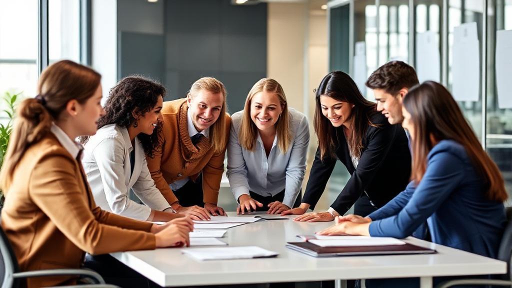 A diverse group of professionals collaborating in a modern office setting, symbolizing the comprehensive support and partnership offered by a Professional Employer Organization.