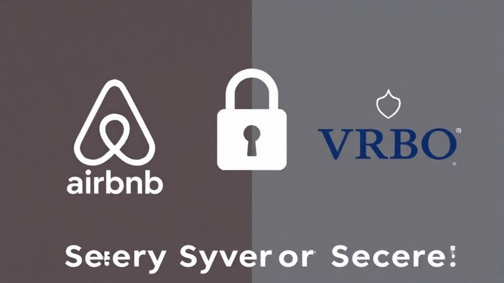 A split-screen image showing an Airbnb logo on one side and a VRBO logo on the other, with a padlock symbol in the center to represent safety concerns for travelers.