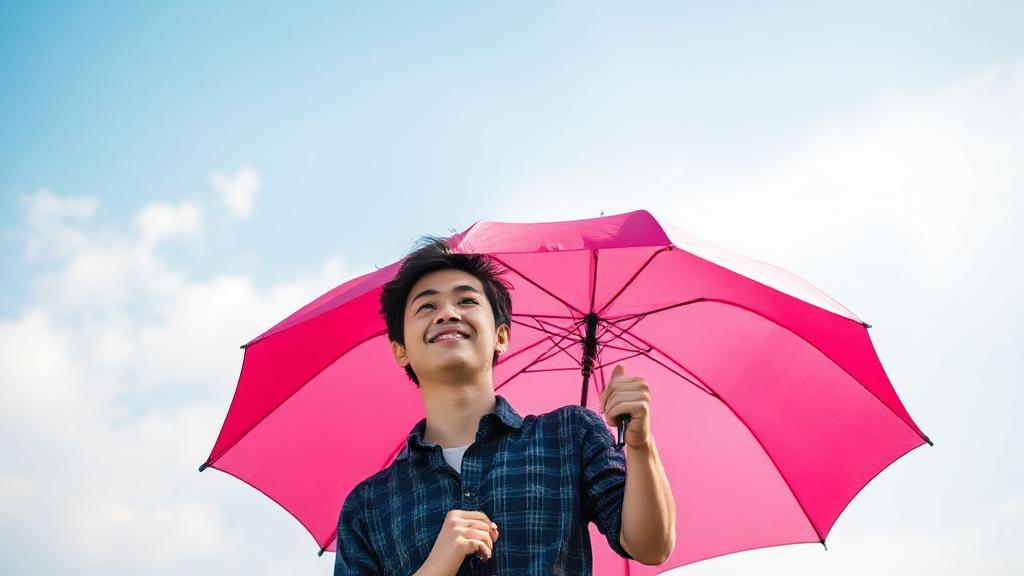 A vibrant image of a young adult confidently holding an umbrella under a clear sky, symbolizing protection and foresight.