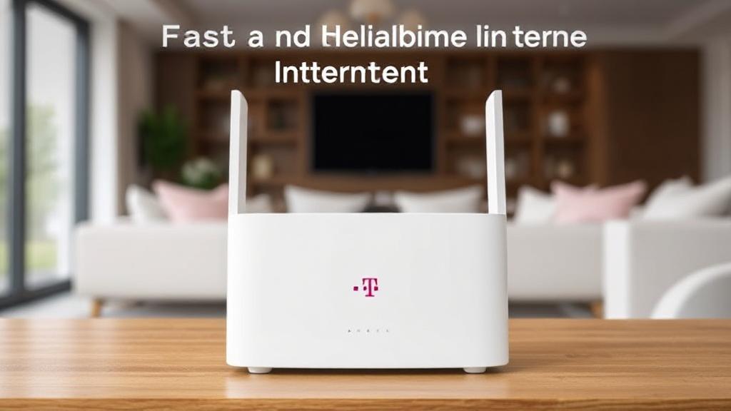 A sleek T-Mobile gateway device set against a modern home interior, symbolizing fast and reliable home internet connectivity.